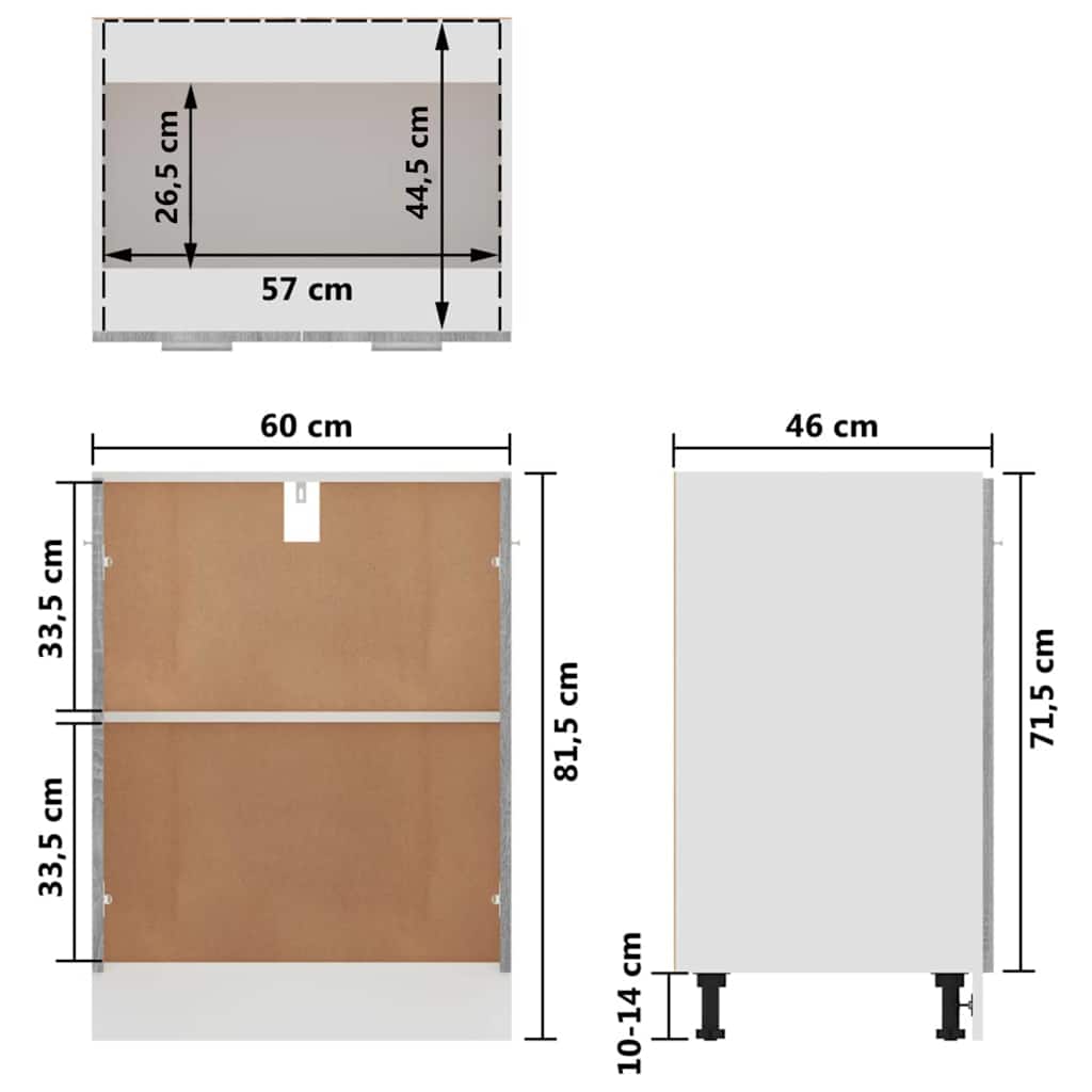Armario bajo "Lyon" Gris Sonoma 60x46x81,5 cm Madera de ingeniería