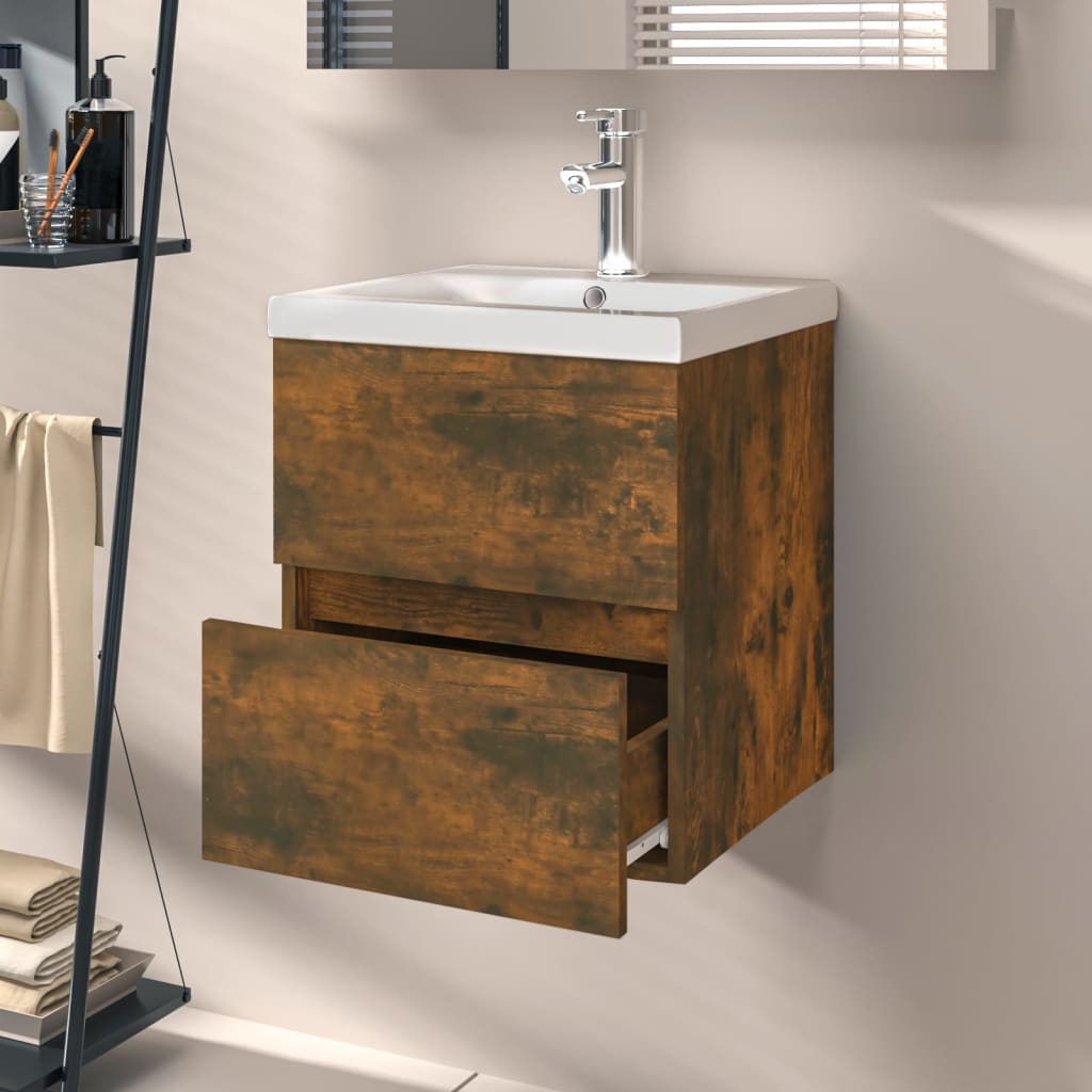 Mueble de lavabo madera ingeniería roble ahumado 41x38,5x45 cm