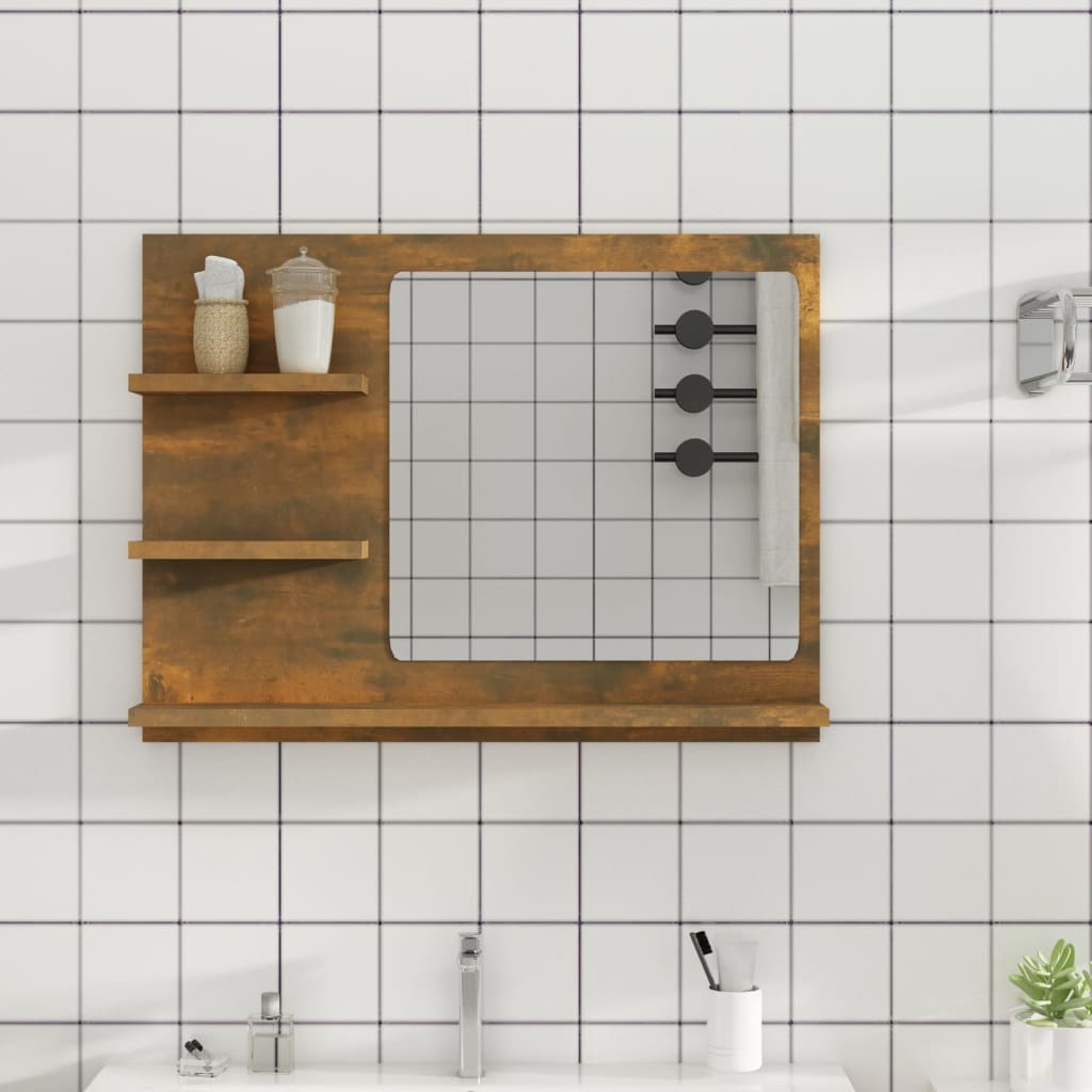 Espejo de baño madera contrachapada roble ahumado 40x10,5x37 cm