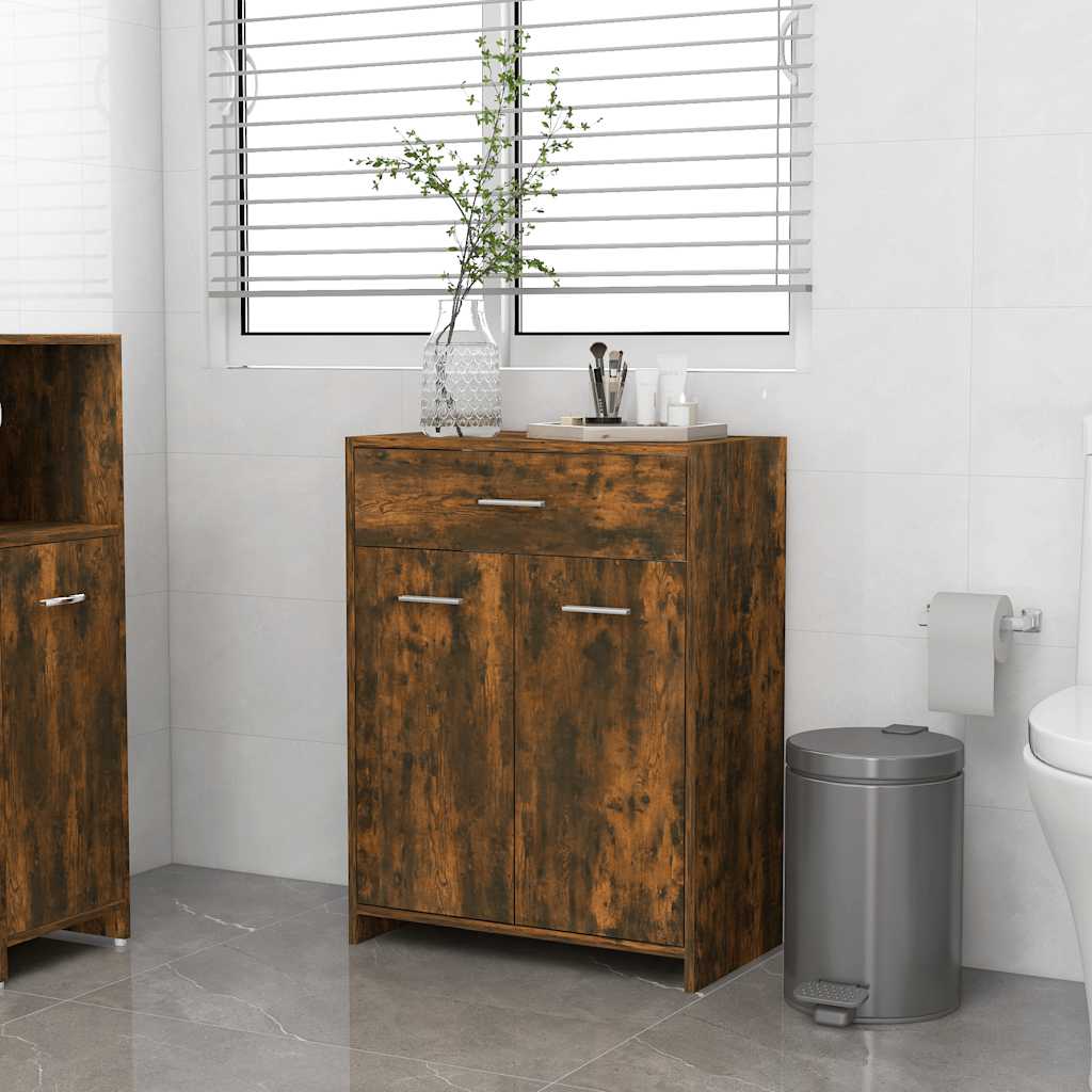 Armario baño madera contrachapada gris hormigón 30x30x183,5 cm