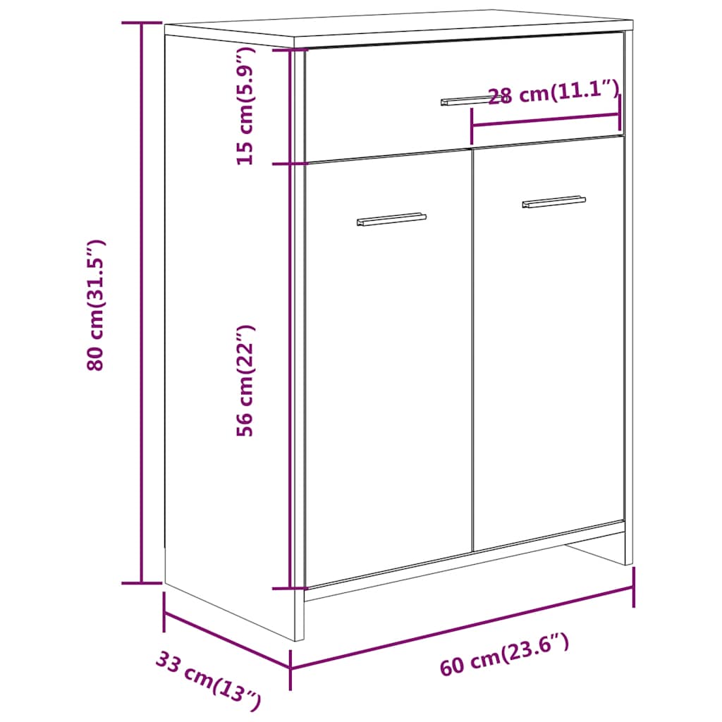 Armario de baño madera contrachapada gris Sonoma 60x33x80 cm