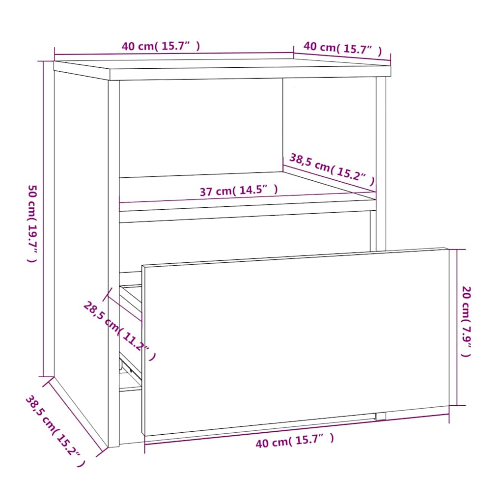 Mesitas noche 2 uds madera ingeniería gris Sonoma 40x40x50 cm