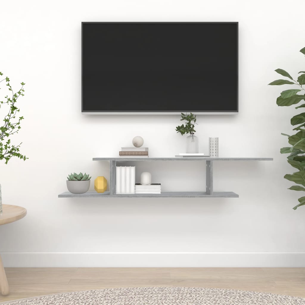 Aged engineered wood TV wall shelf 125x18x23cm