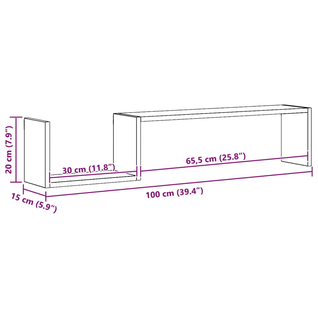 Estantes de pared 2 uds contrachapado roble ahumado 100x15x20cm