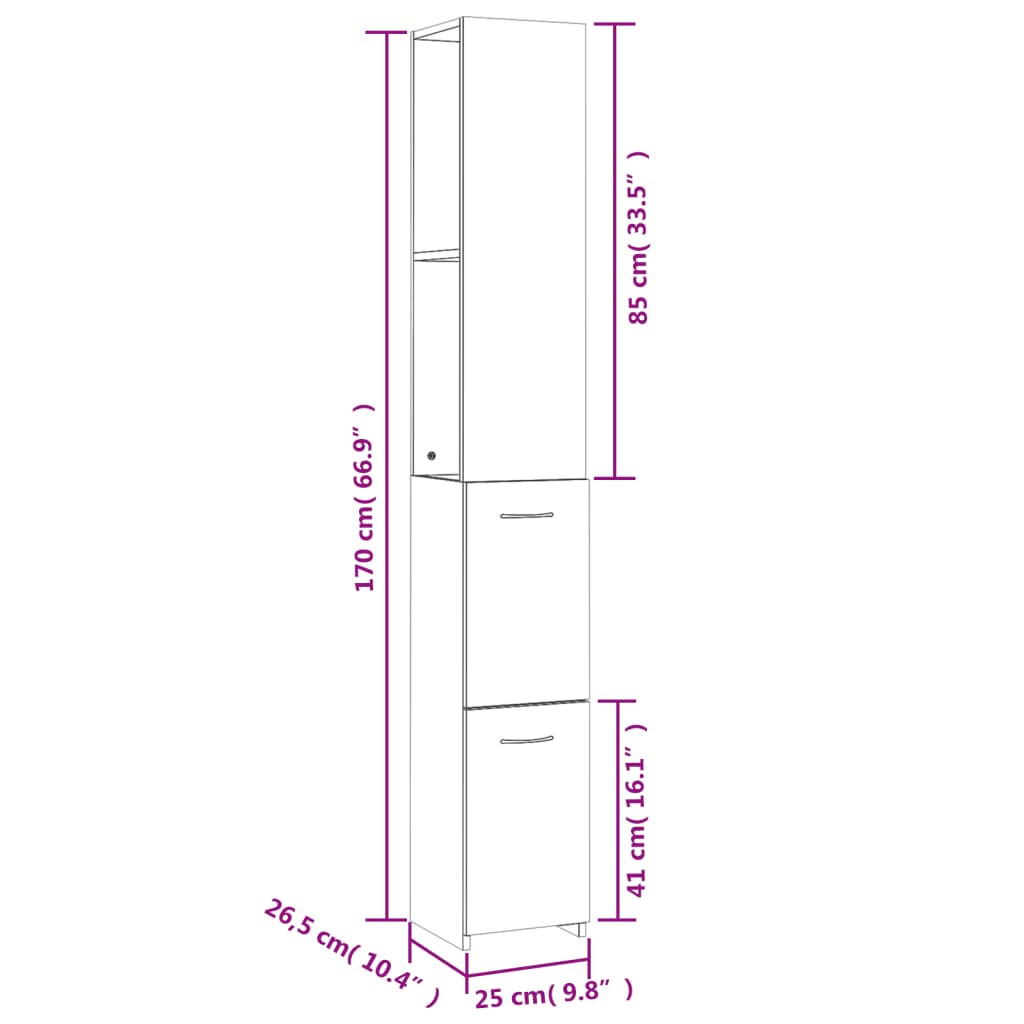 Armario baño madera contrachapada roble ahumado 25x26,5x170 cm