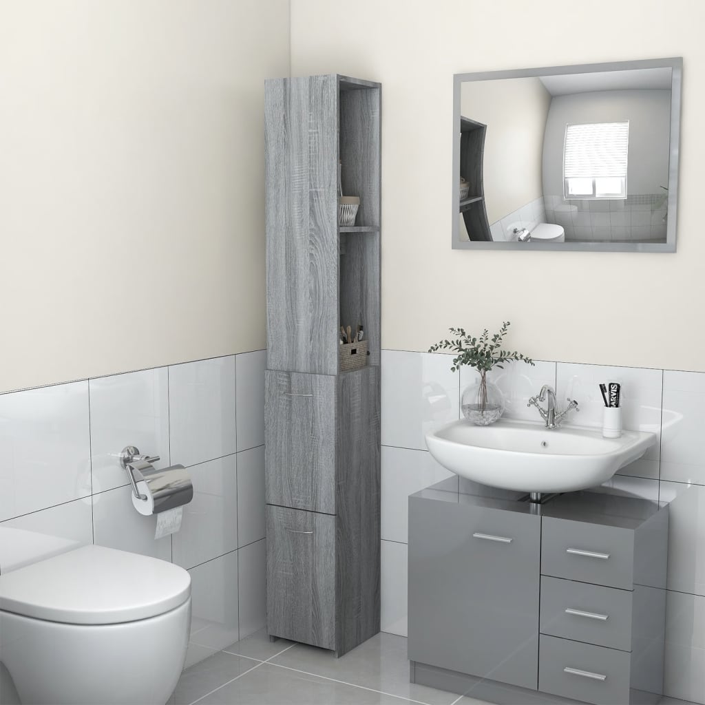 Armario baño madera contrachapada roble ahumado 25x26,5x170 cm