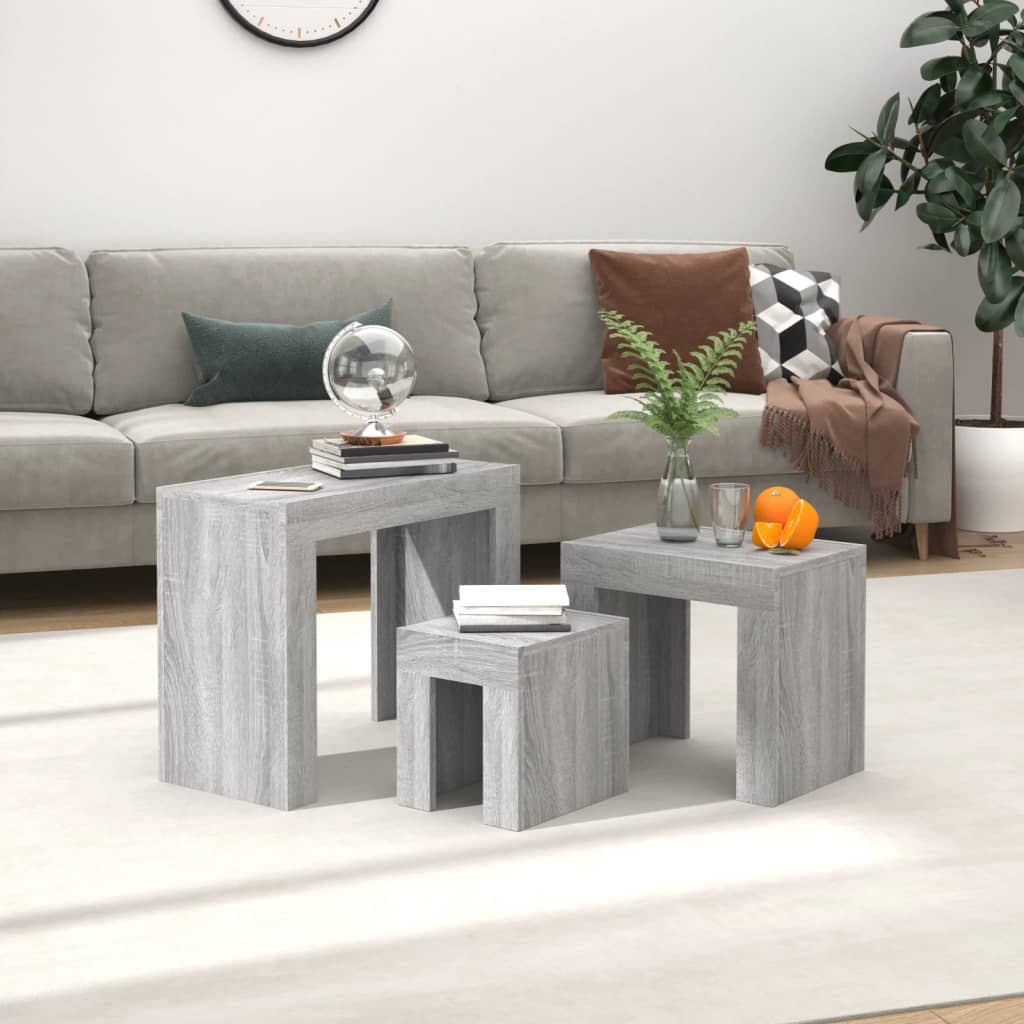 Stackable coffee tables 3 pcs smoked oak plywood