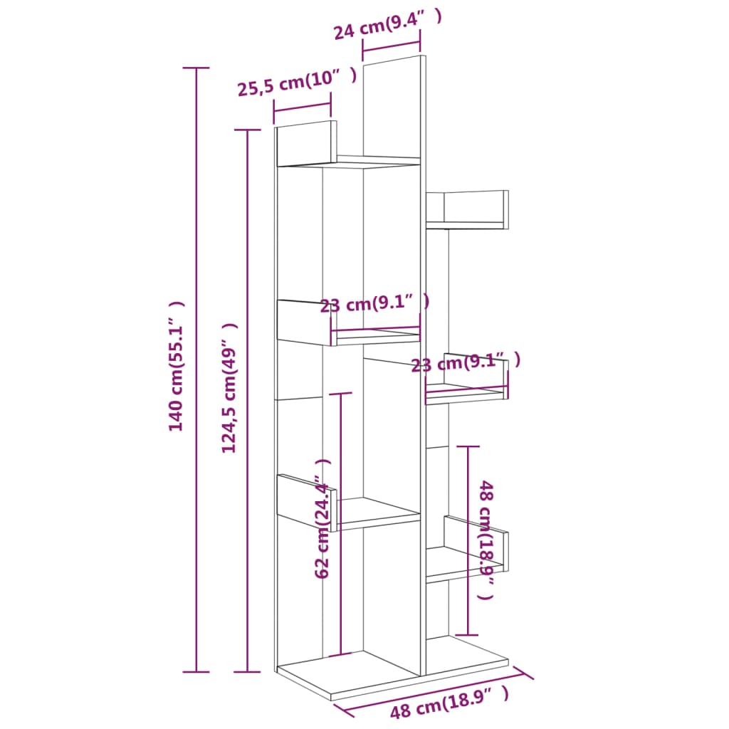 Estantería madera contrachapada gris Sonoma 48x25,5x140 cm