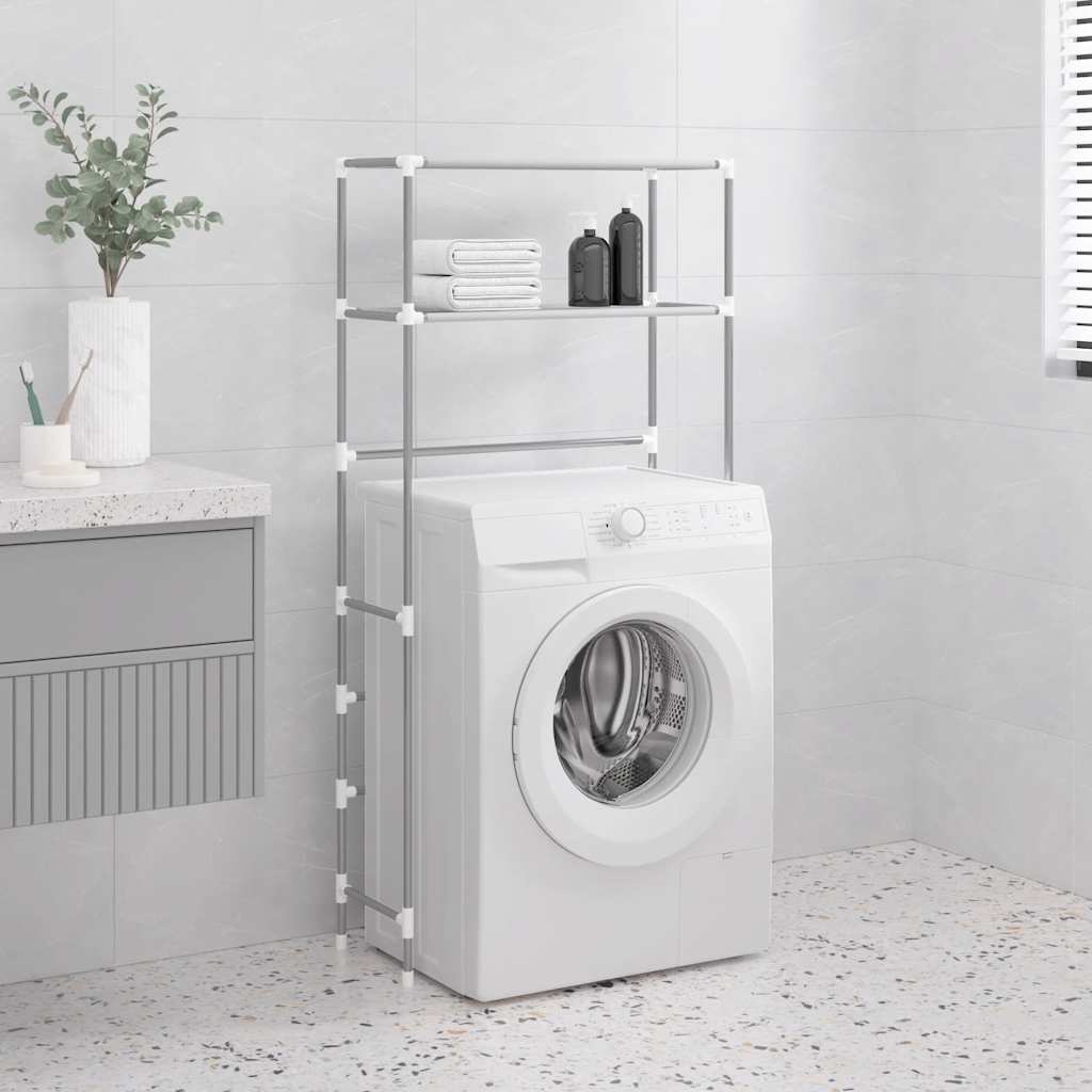 2-tier over washing machine shelving unit black iron 69x28x143 cm