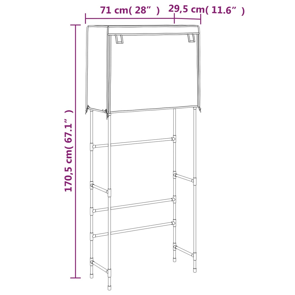 Estantería 2 niveles lavadora hierro negro 71x29,5x170,5cm
