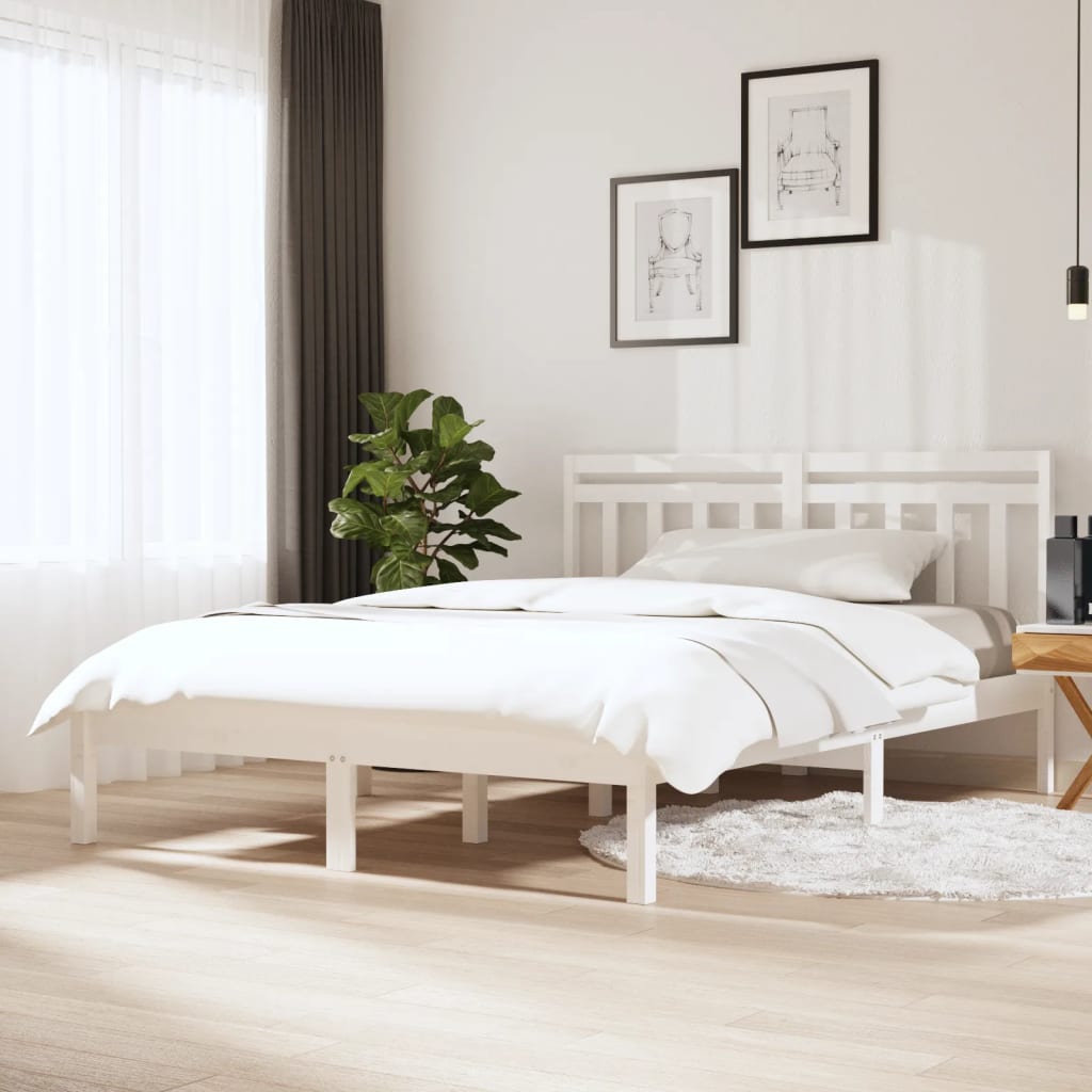 Estructura cama de madera maciza blanca super king 180x200 cm