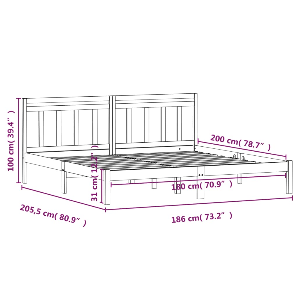 Estructura cama de madera maciza blanca super king 180x200 cm