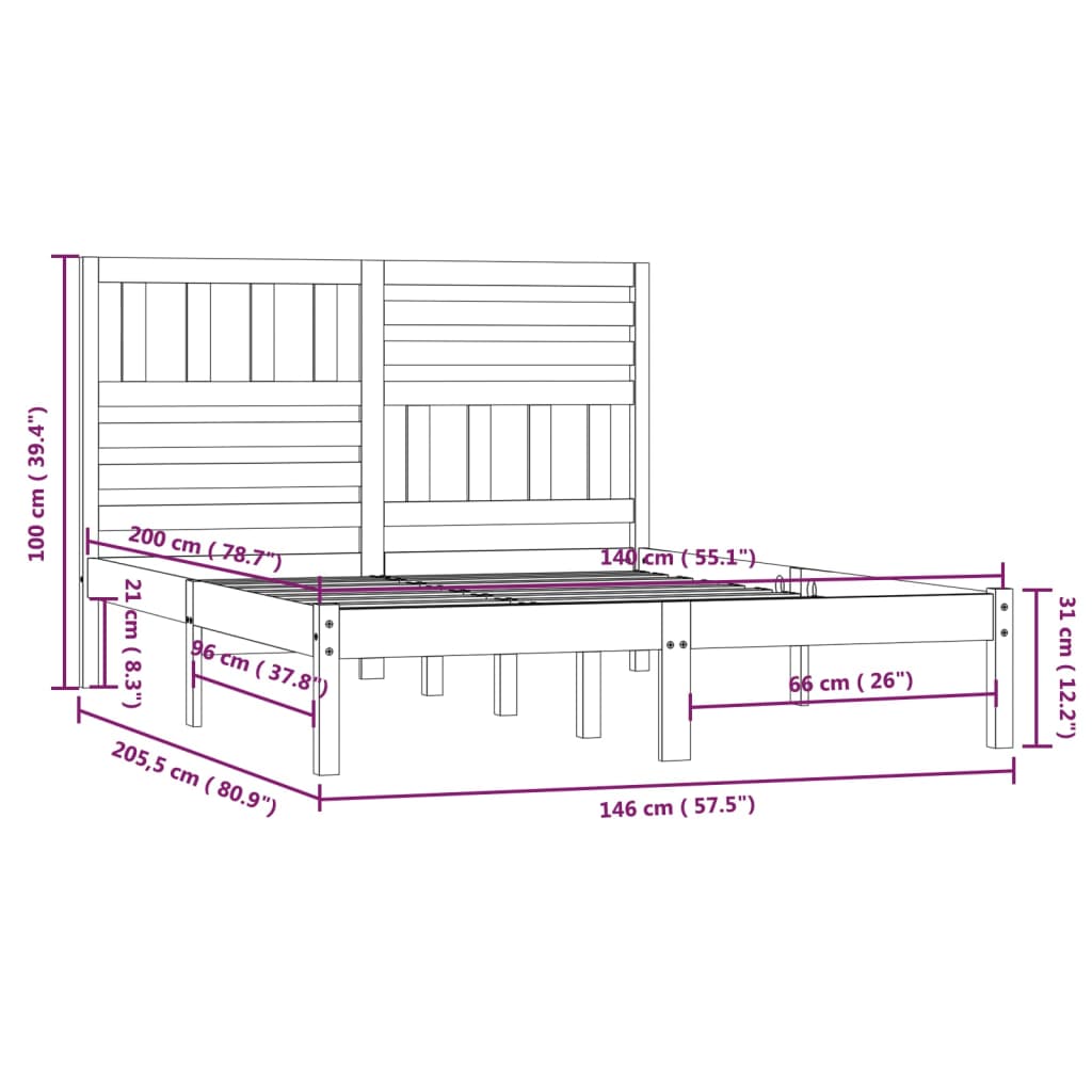 Estructura de cama sin colchón madera maciza de pino 140x200 cm