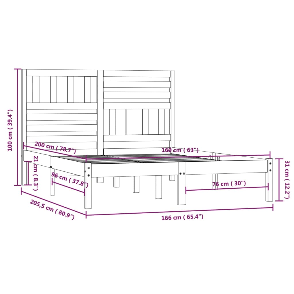 Estructura de cama sin colchón madera maciza de pino 160x200 cm
