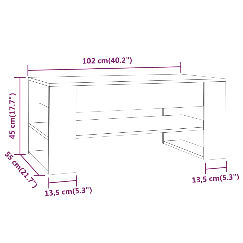 Mesa de centro madera contrachapada gris hormigón 102x55x45 cm