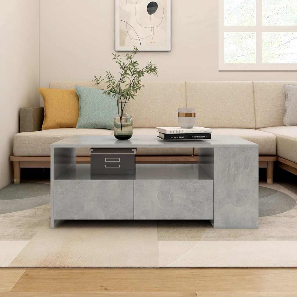 Mesa de centro madera contrachapada gris hormigón 102x55x45 cm