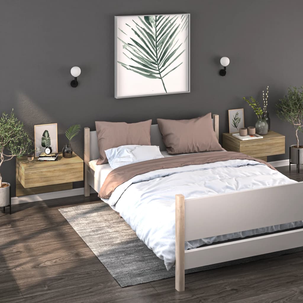 Mesita de noche de pared 2 uds color gris Sonoma