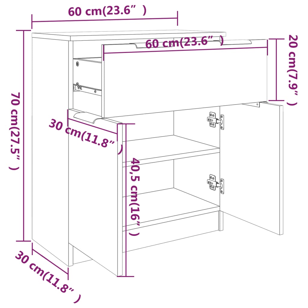 Aparador de madera contrachapada blanco 60x30x70 cm