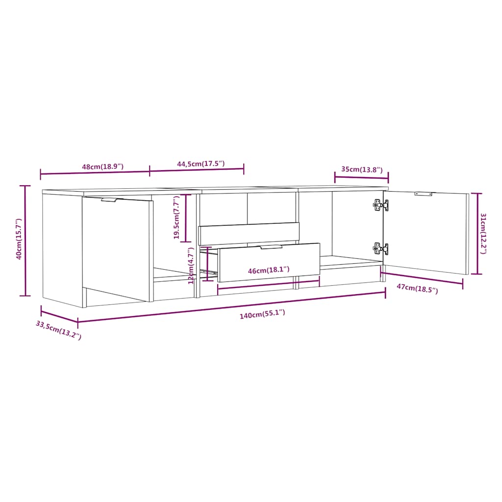Mueble de TV blanco 140x35x40 cm madera de ingeniería