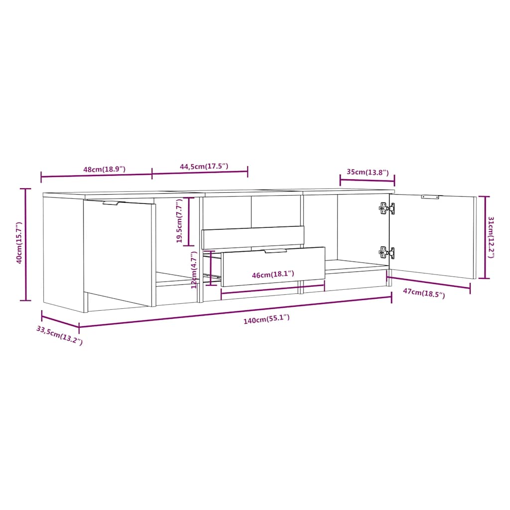 Mueble de TV roble Sonoma 140x35x40 cm madera de ingeniería
