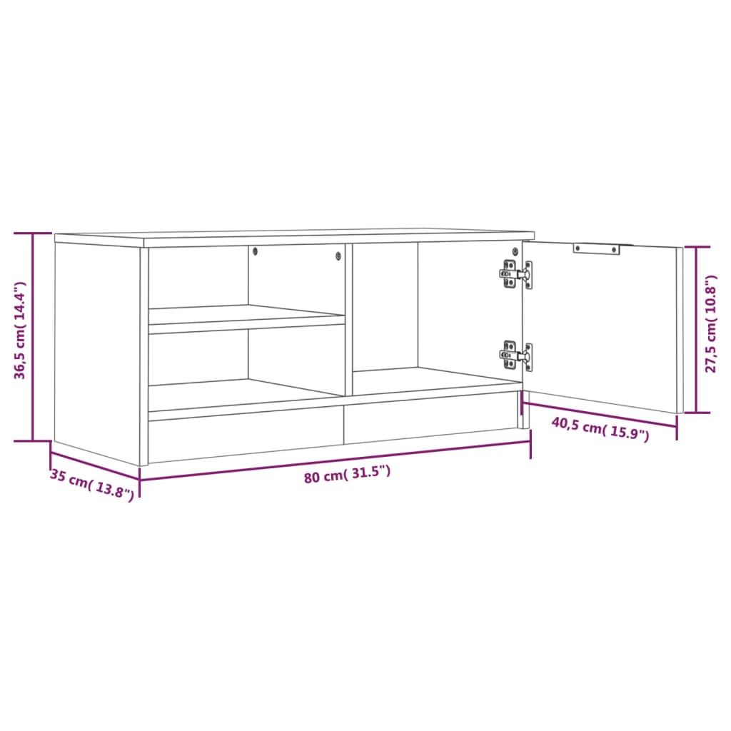 Mueble de TV 2 pzas madera contrachapada hormigón 80x35x36,5 cm