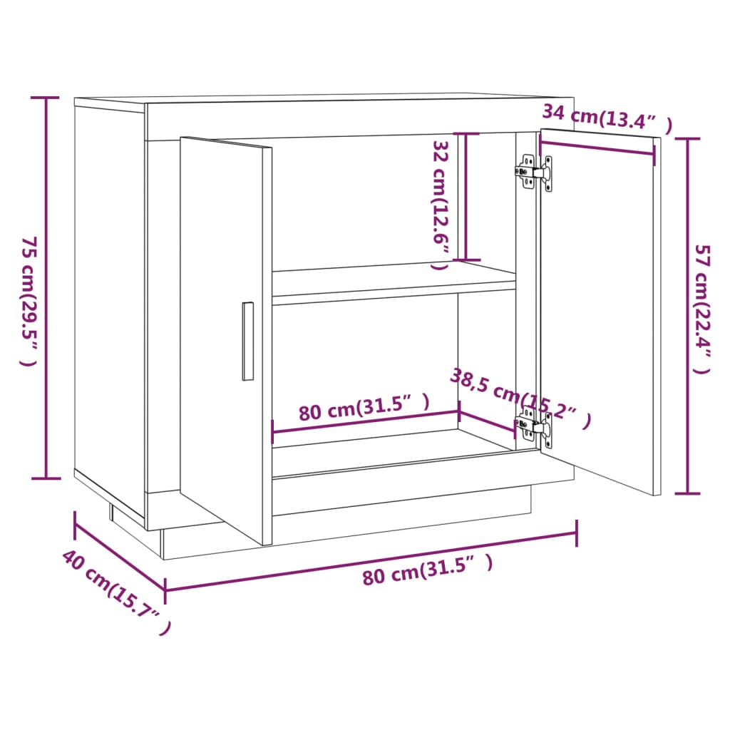 Aparador de madera contrachapada blanco 80x40x75 cm