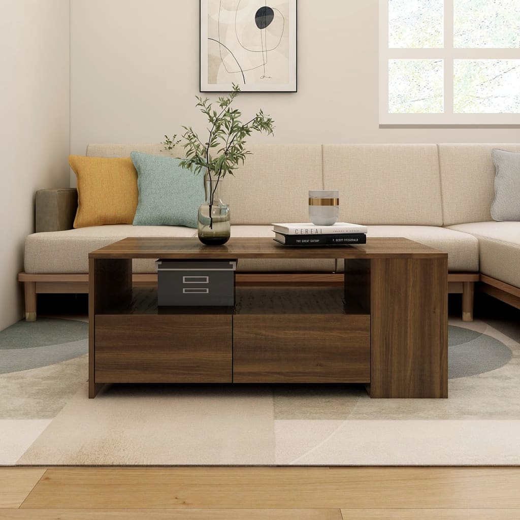Mesa de centro madera contrachapada gris hormigón 102x55x45 cm