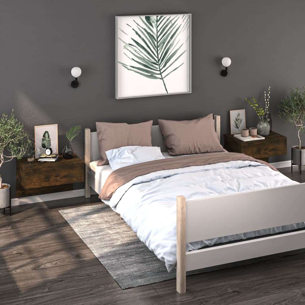 Mesita de noche de pared 2 uds color gris Sonoma