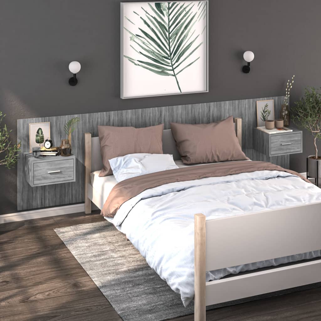 Mesita de noche de pared 2 uds color gris Sonoma