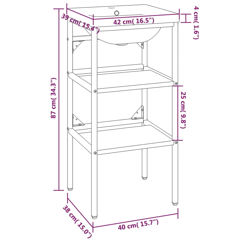 Estructura de baño con lavabo incorporado hierro blanco