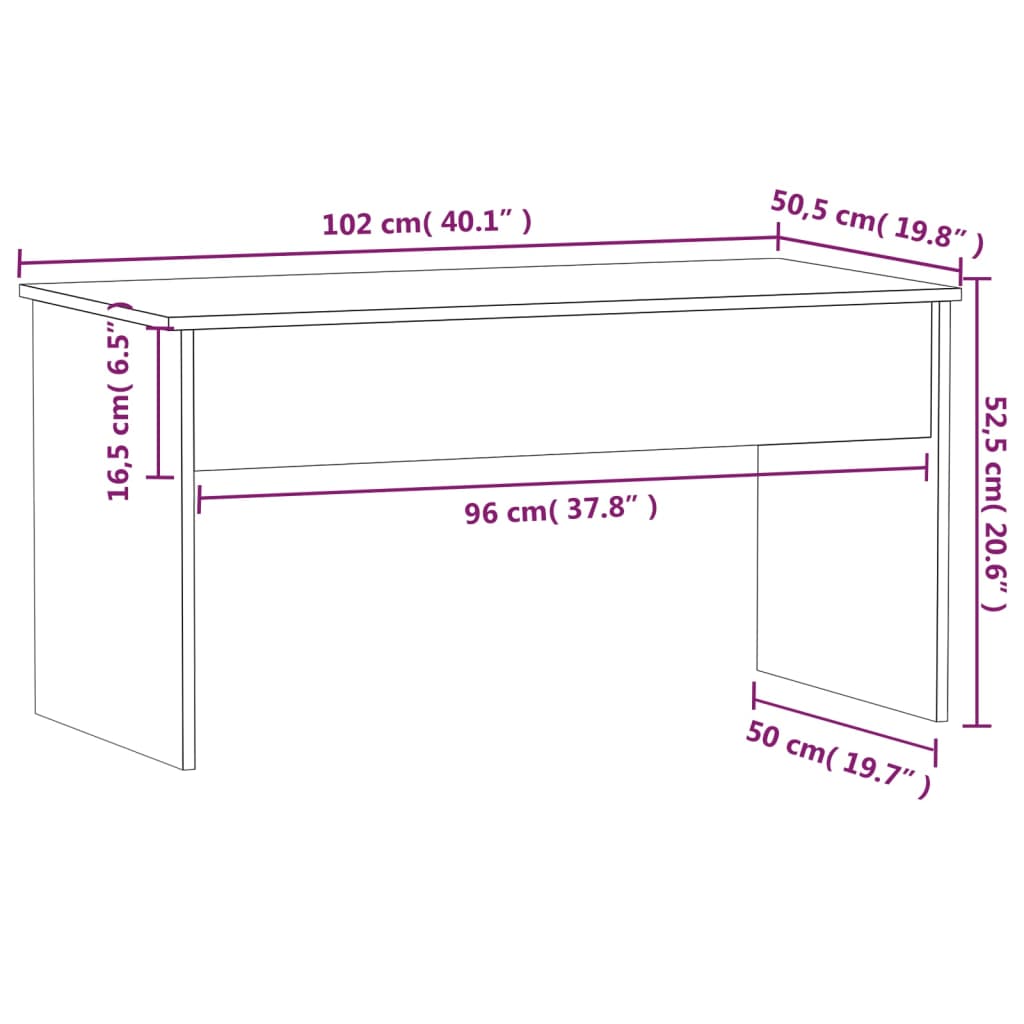 Mesa de centro madera contrachapada blanco 102x50,5x52,5x cm