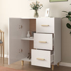 Aparador de madera contrachapada blanco brillante 69,5x34x90 cm