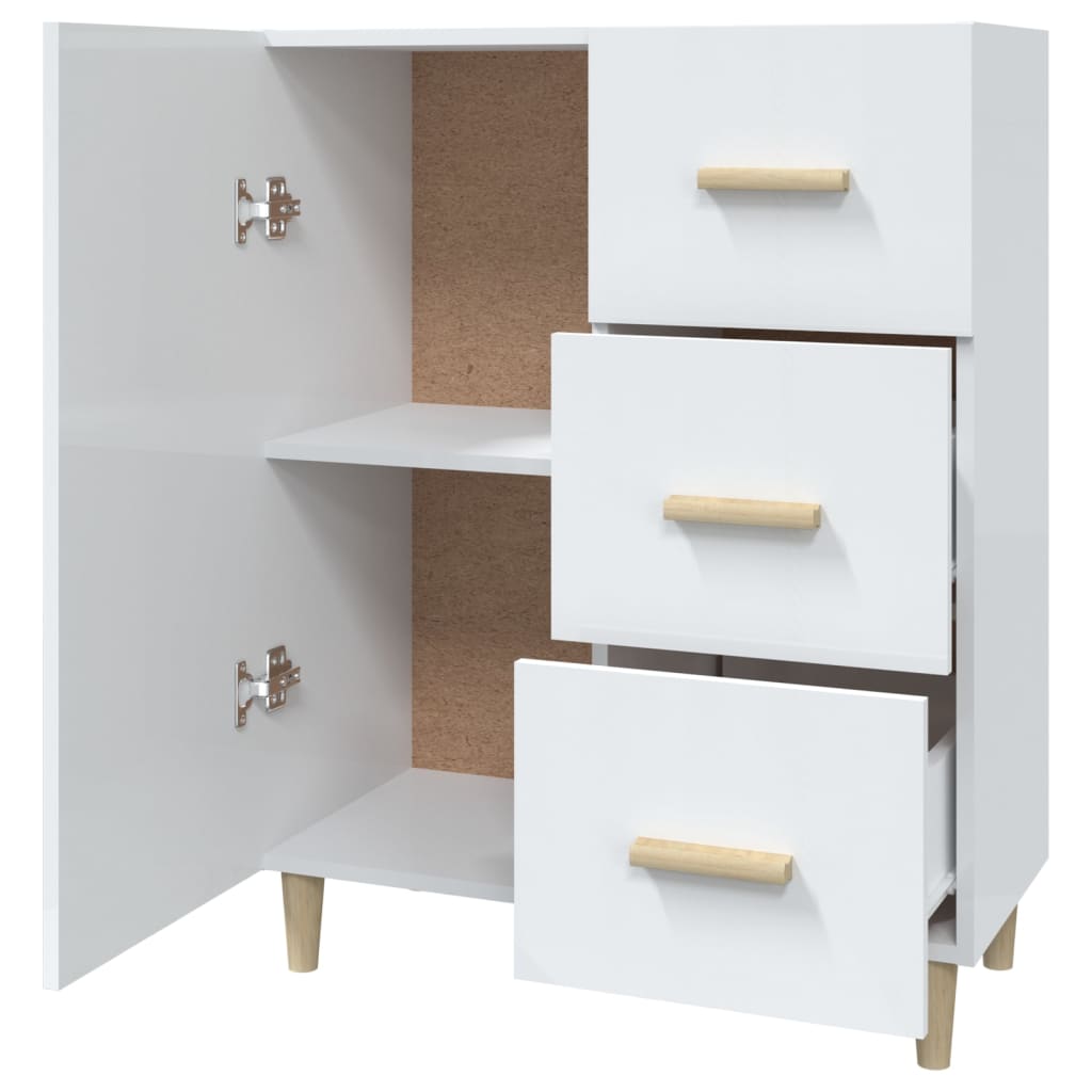 Aparador de madera contrachapada blanco brillante 69,5x34x90 cm
