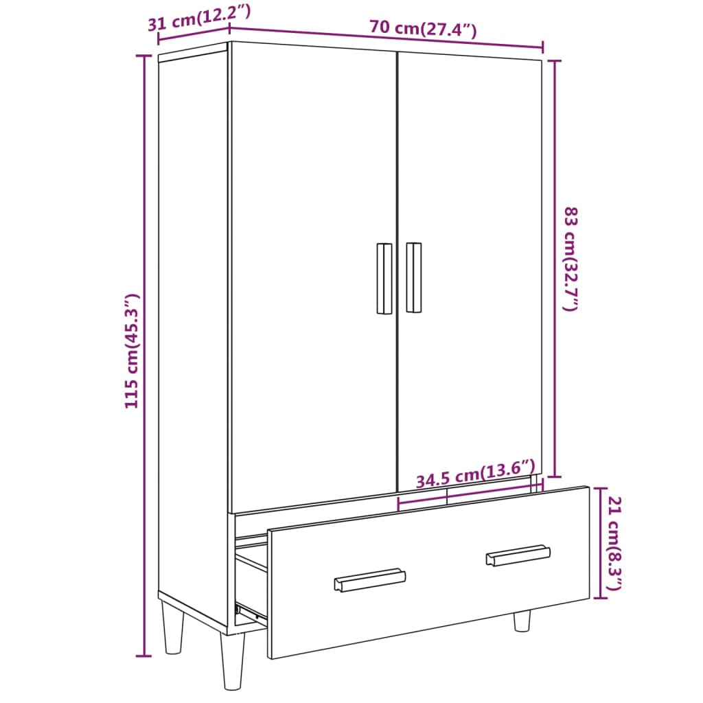 Aparador madera contrachapada roble ahumado 70x31x115 cm