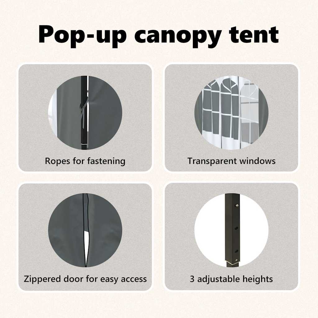 Carpa de fiesta plegable con paredes laterales antracita 3x3 m