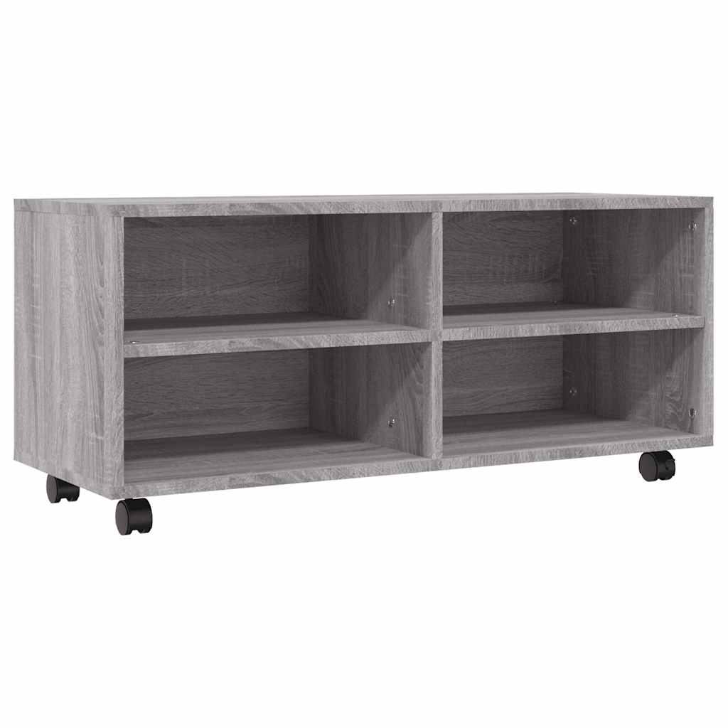 Mueble de TV con ruedas madera contrachapada gris 90x35x35 cm