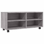 Mueble de TV con ruedas madera contrachapada gris 90x35x35 cm