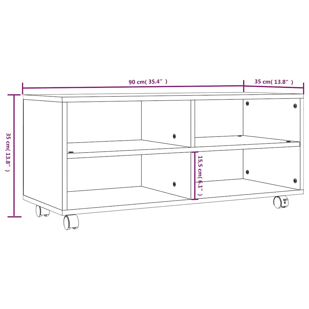 Mueble de TV con ruedas madera contrachapada gris 90x35x35 cm