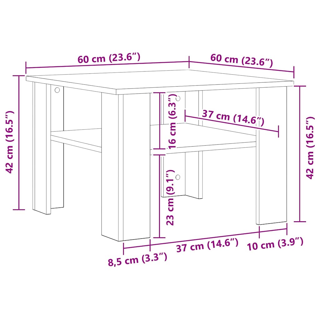 Mesa de centro de madera contrachapada gris Sonoma 60x60x42 cm
