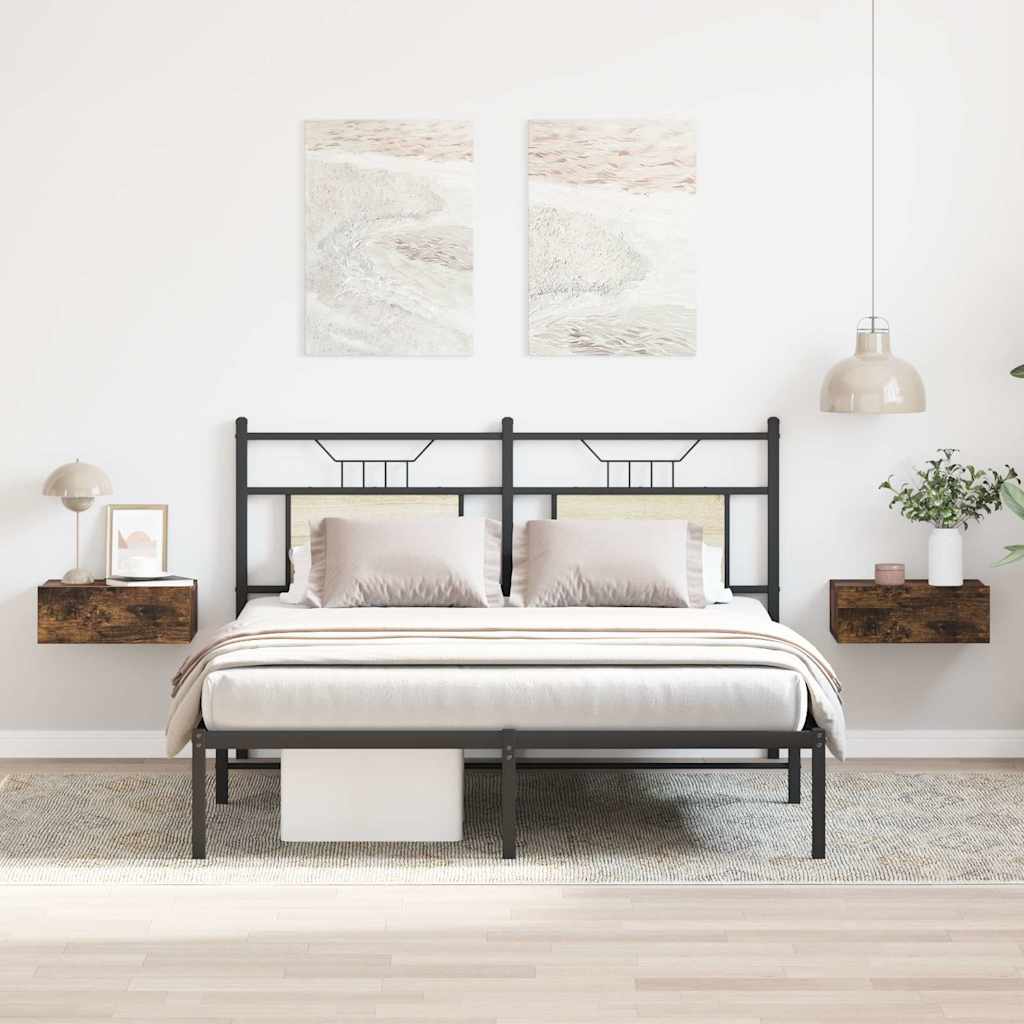 Mesita de noche flotante 2 uds madera gris Sonoma 40x30x15 cm