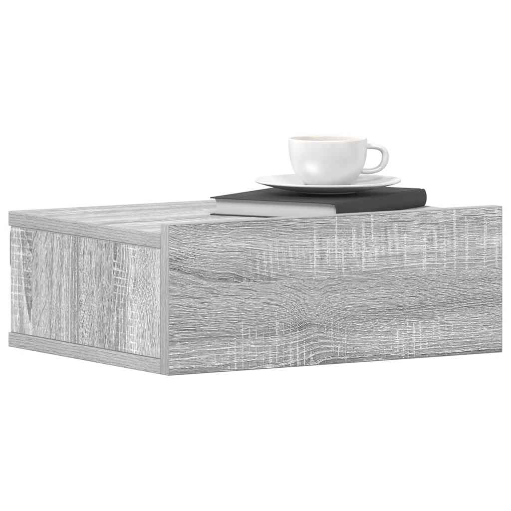 Mesita de noche flotante madera contrachapada gris 40x30x15cm