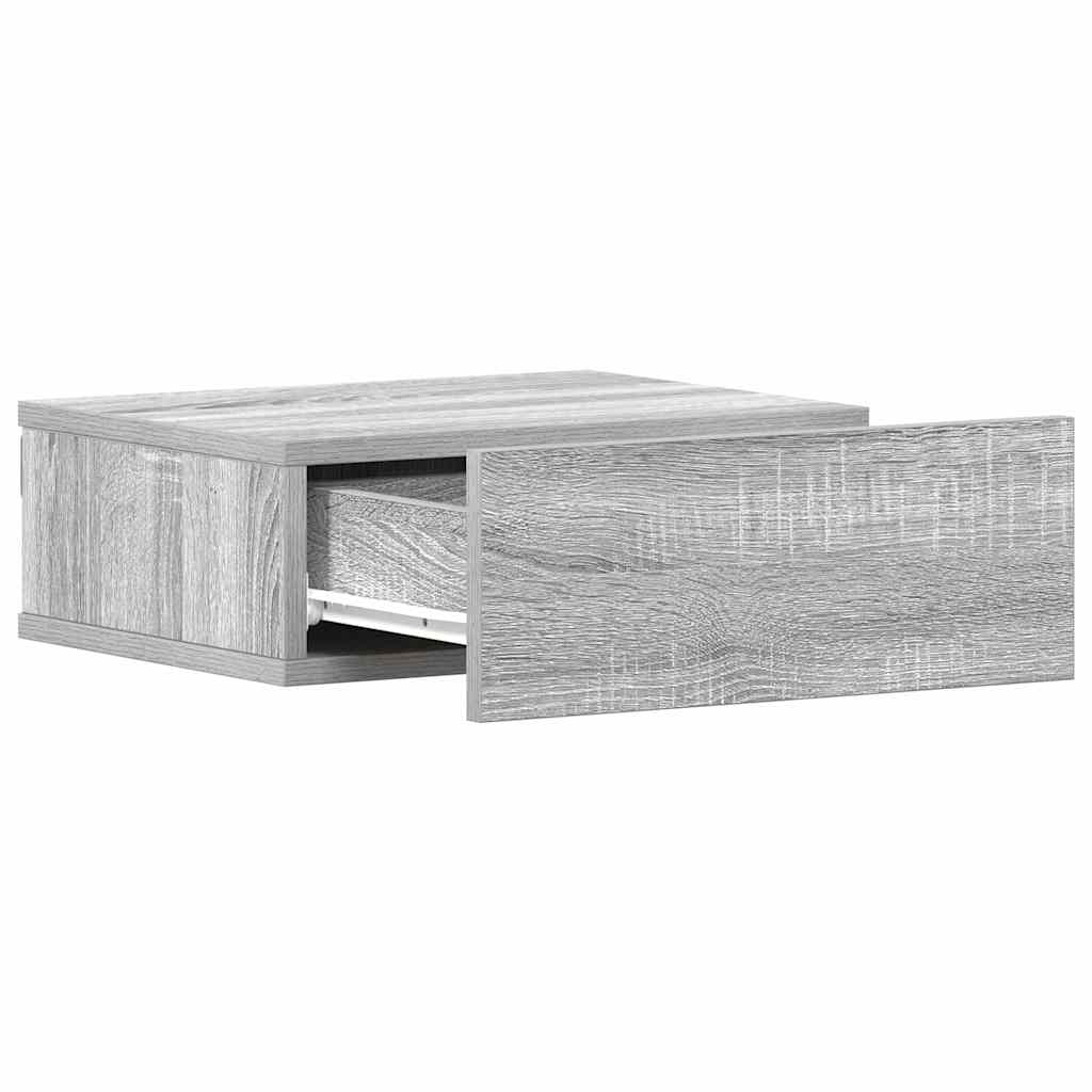 Mesita de noche flotante madera contrachapada gris 40x30x15cm