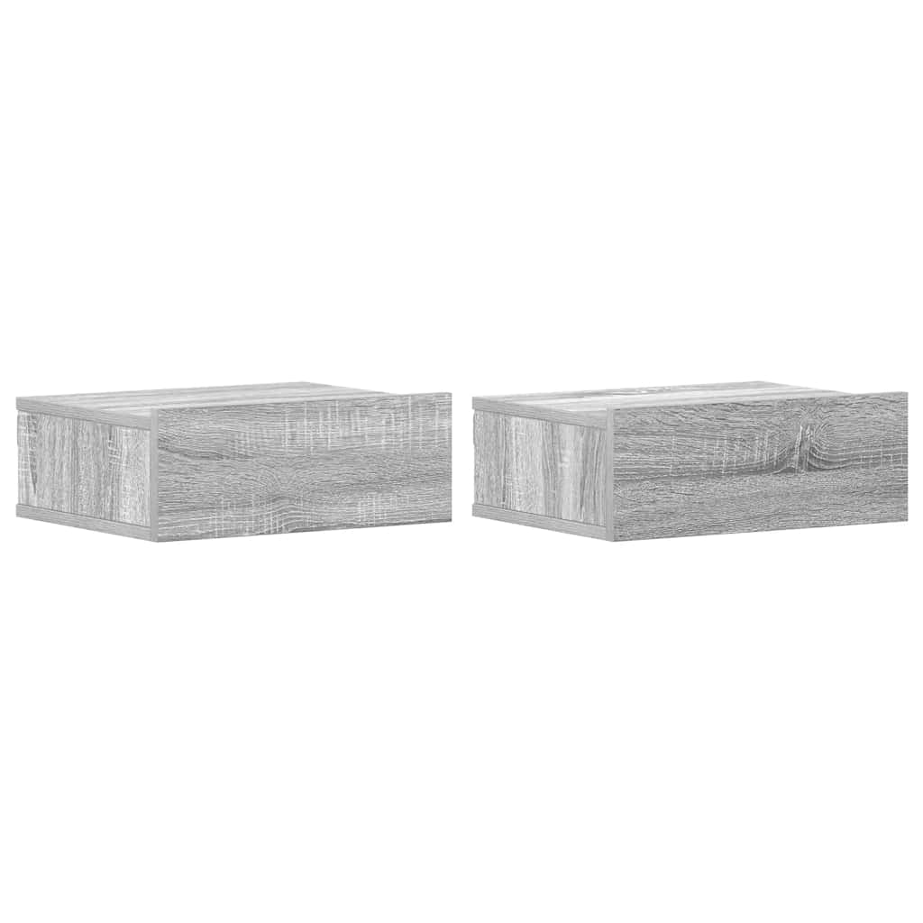 Mesita de noche flotante 2 uds madera gris Sonoma 40x30x15 cm