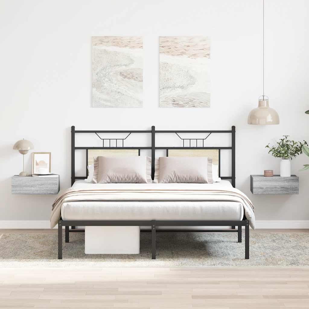 Mesita de noche flotante 2 uds madera gris Sonoma 40x30x15 cm
