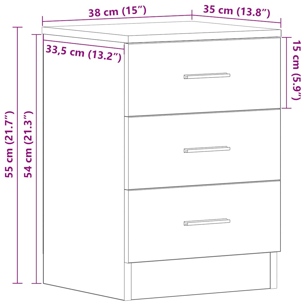 Mesita de noche madera contrachapada gris Sonoma 38x35x56 cm