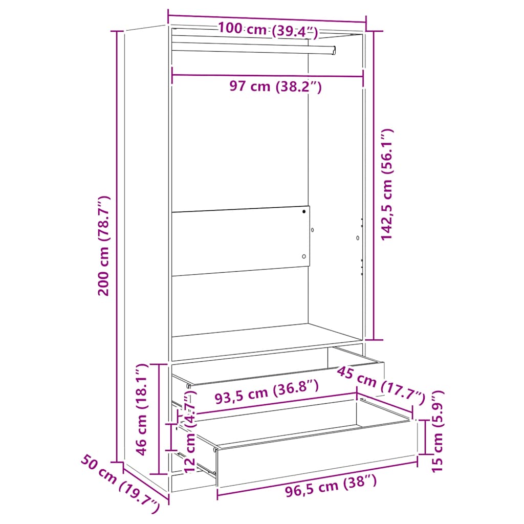 Armario de madera contrachapada gris Sonoma 100x50x200 cm