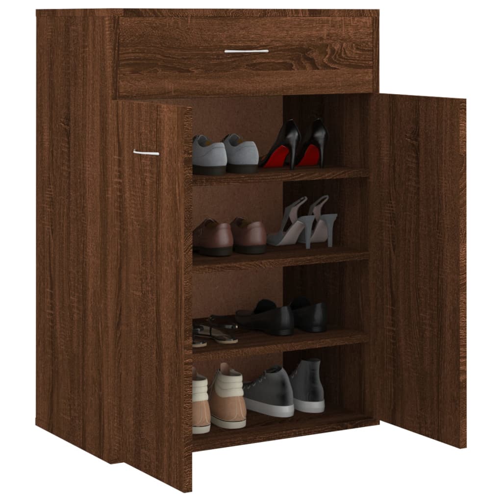 Zapatero contrachapada color marrón roble 60x35x84 cm