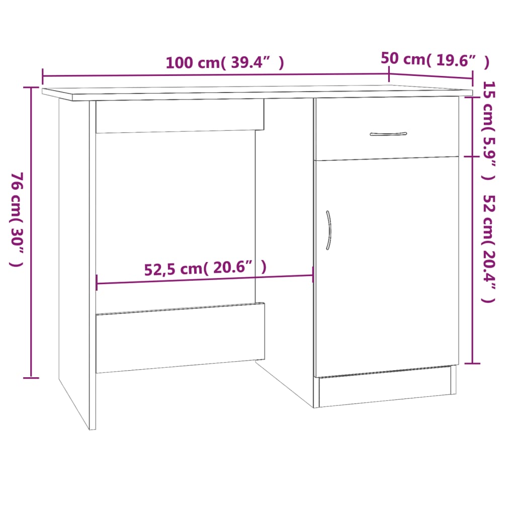 Escritorio de madera contrachapada gris Sonoma 100x50x76 cm