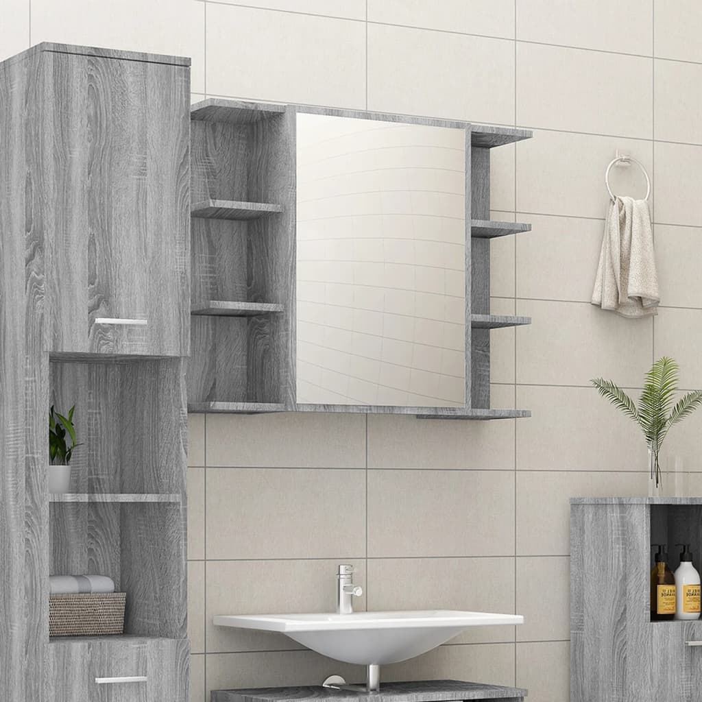Armario con espejo baño madera marrón roble 80x20,5x64 cm
