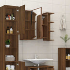 Armario con espejo baño madera marrón roble 80x20,5x64 cm